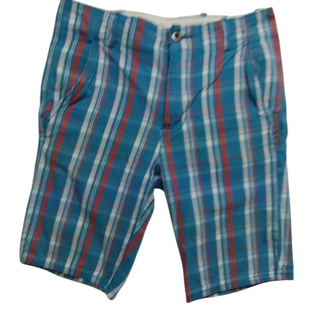 Levi Strauss & Co Plaid Shorts Men's W29 Blue Red White Flat Front Casual‎